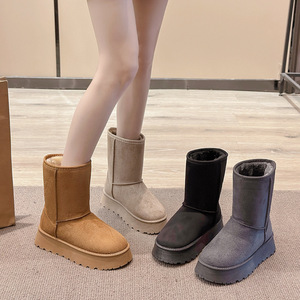Women's <strong>Classic</strong> Mid Calf Winter Snow Boots Soft Anti-Slip Ankle Fur Lined Warm Faux Suede Leather Comfortable Mid Calf <strong>Platform</strong> - Product Image 6