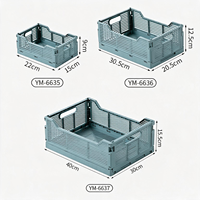 Panier de rangement pliable en plastique, empilable, ventilé, avec poignée intégrée pour articles ménagers divers
