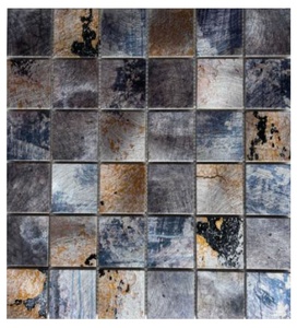 Série <span class=keywords><strong>AL</strong></span>-AGSQR, mosaïque de verre carrée moderne de luxe, multicolores, épaisseur 8 mm, 300x300 mm, mur intérieur, cuisine, aluminium, métal - Product Image 3