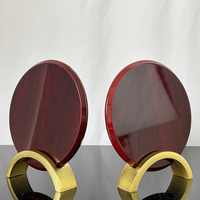 Plaques et récompenses rondes en bois de finition piano en gros, plaque en bois personnalisée avec support doré MH-MJ0628