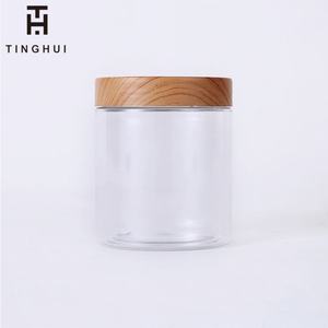 Pots transparents populaires pour cosmétiques, pots à gommage corporel, contenants vides en plastique PET avec couvercles personnalisés en bois de bambou, 4 oz, 8 oz, 500 ml - Product Image 4