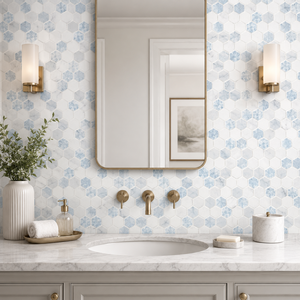 กระเบื้องโมเสค Azula Marble Union ลายหกเหลี่ยม ขนาด 12x12 นิ้ว ผิวขัดเงา ทันสมัย กันน้ำ หนา 8 มม. สำหรับตกแต่งผนังภายใน - Product Image 4