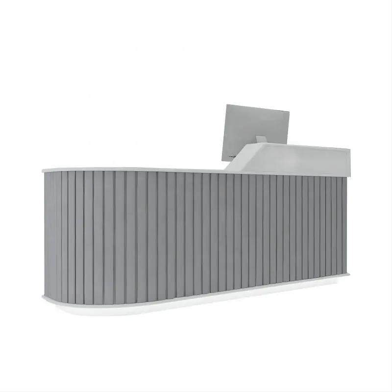 Ticari mobilya özel gri beyaz Modern tasarım katı akrilik resepsiyon masası ofis otel için
