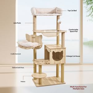 Arbre à chat en panneau de densité pour approvisionnement direct, avec structure d'escalade, nid, design semi-circulaire et grande maison d'arbre - Style simple - Product Image 1