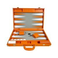 Jeu de backgammon de tournoi Orange de 23 pouces, grand format, en bois et métal personnalisé, avec pions et dés