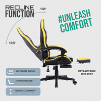 Chaise de jeu ergonomique pivotante avec accoudoirs réglables, repose-pieds, style chinois, confortable, inclinaison manuelle, vérin à gaz 2 positions, en PU
