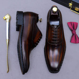 Zapatos casuales de cuero estilo coreano con tacón bajo para hombre, zapatos de cuero pintados de color, zapatos Oxford de cuero genuino de talla grande - Product Image 2