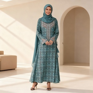 ชุดอาบายะห์ลายดอกไม้หรูหรา ประดับด้วยงานปักมือระดับพรีเมียม พร้อมคริสตัลติดร้อน สำหรับสตรีชาวมุสลิม งานเลี้ยงกลางคืน สไตล์ใหม่ - Product Image 3