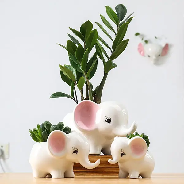 Elephant Plant Window Boxes White Mini Ceramic Flower Pot Cute Animals Succulent Planter Flowerpot Decor