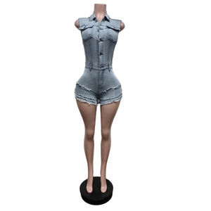 Vivibloook Z528RP02 Bodycon de mujer 2025 nuevo elástico Denim sin mangas Slim Fit de talla grande mameluco de una pieza para mujer - Product Image 3