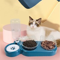 Mangeoire pour chats 3 en 1 Distributeur automatique d'eau Double bol pour petits chiens chats Conteneur de nourriture pour animaux de compagnie Accessoires pour chats