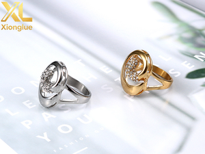 Waterproof Gold Plated Stainless Steel <b>Ring</b> Chunky Hollow Round Cubic Zirconia Open <b>Adjustable</b> <b>Ring</b> - Product Image 6
