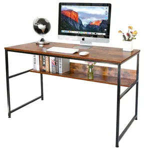Modern Home Office Table Writing Desk Wood and Metal Corner Table Small Computer Study Desk With L Shelf