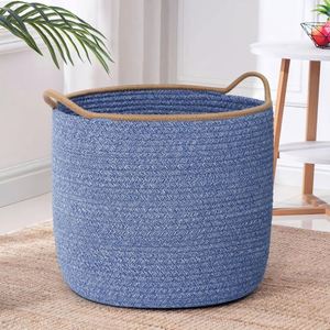 Cesto per Bucato in Vimini con Coperchio, Decorazione <span class=keywords><strong>da</strong></span> Parete in Rete Personalizzata per Bagno, Cubo Crescente Blu - Product Image 5