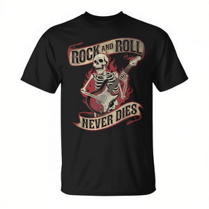 Rock And Roll Never Dies Skeleton T-shirt Vintage Rock Music - Product Image 2