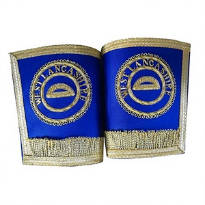 Guanteletes de vestir, emblema masónico artesanal, con borde dorado y flecos dorados - Product Image 1