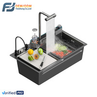 Robinet de cuisine intelligent FSH avec écran LED, contrôle de la température, fonction cascade, purification de l'eau, un seul bol, un porte-savon inclus