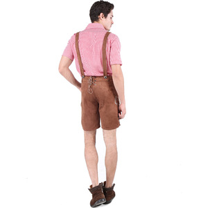 Men's Oktoberfest Costume Red Plaid Shirt With Brown <b>Suspender</b> Shorts Stage Performance Wear Adult Size 6650 - Product Image 3