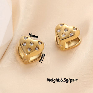 Heart Shaped <b>Clip</b> On Earrings 14mm Zircon Stainless Steel Gold <b>Silver</b> For Gift Fashion Jewelry - Product Image 4