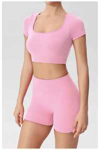 <span class=keywords><strong>T</strong></span>-shirt de yoga léger et doux comme du beurre, coupe ajustée, respirant, manches courtes, hauts courts sans dos pour femmes, hauts d'entraînement à fort impact - Product Image 6