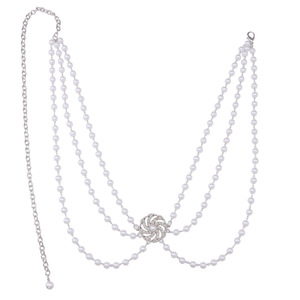 โซ่คาดเอวแฟชั่น ดีไซน์ดอกไม้ประดับมุกเทียม สีทองขาว สำหรับงานปาร์ตี้ แบบพันหลายรอบ - Product Image 5