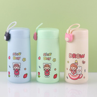 Bouteille d'eau en verre dépoli chat fraise pour enfants fille bouteille de jus de lait de voyage étanche avec couvercle en paille