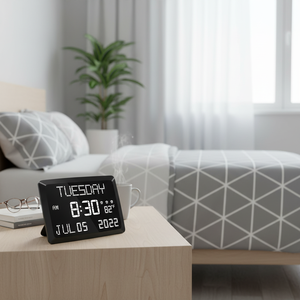 Modern <b>Digital</b> <b>Clock</b> Large Display White Font Indoor Temperature Alarm Snooze 12 24 Hour Battery Powered Rectangle Plastic - Product Image 3