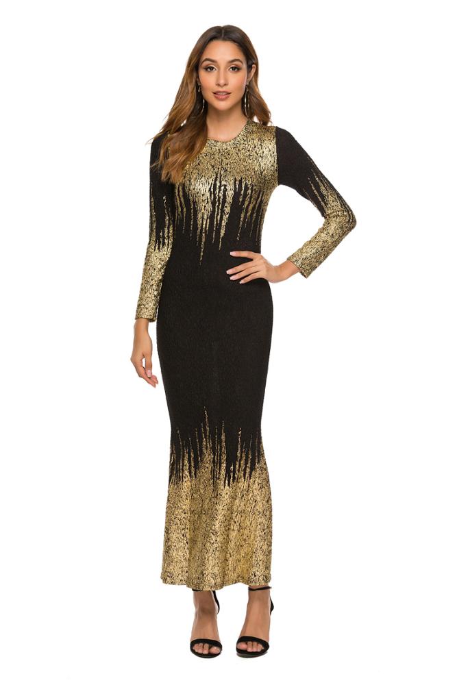 black and gold sequin long sleeve dress Denise Sweetheart Neckline Dress (Adult & Youth) – DeMoulin Bros. and Co main image 1