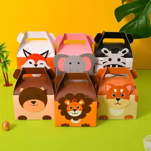 Lion, chien, renards, éléphants, ours, zèbres Poignée portable Papier Bonbons Doux Cadeau Cookie Emballage Boîte Pour Baby Shower Party