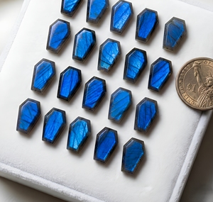 Pierre précieuse naturelle Labradorite en forme de cercueil, coupe à facettes, éclat bleu, 7x14mm, pierre lâche pour bijoux personnalisés, vente en gros de pierres précieuses - Product Image 1