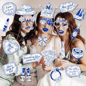 Huancai quelque chose de bleu avant de faire des accessoires de photomaton avec des bâtons Kit d'accessoires de selfie de fête de douche nuptiale pour les fournitures de fête de mariage - Product Image 4