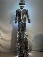 Luxe lumière LED miroir Robot costumes pour hommes pilotis lumineux marcheur Costume pour fête Club scène porter Ballet glisser reine Costumes