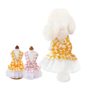 Дизайнерская тонкая Стильная летняя одежда для маленьких собак на весну/Лето Одежда для домашних животных Аниме Бандаж с юбкой на бретельках клетчатая юбка для принцесс