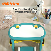 Ensemble Chaise et Bureau Moderne en Plastique pour Enfants Playful Era, Design Hippopotame, Hauteur Réglable/Fixe, Surface à Dessiner Effaçable, Sécurité pour Chambre à Coucher