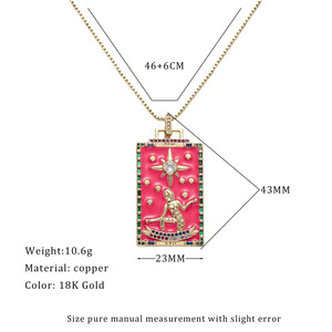 SSeeSY diseño personalizado vintage joyería latón plateado oro <span class=keywords><strong>real</strong></span> color circón goteo aceite tarot tarjeta colgante collar para mujer chica - Product Image 2