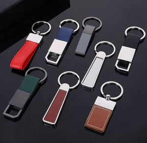 Wholesale PU Leather Keychain Promotion <b>Keyring</b> Metal Plain Metal <b>Ring</b> with LOGO - Product Image 1