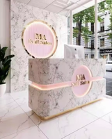Meilleures ventes : Bureau d'accueil moderne de luxe avec éclairage LED, design circulaire en bois, pour salon de beauté et salle de sport, couleur personnalisable disponible