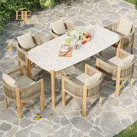 Ensemble de table et de chaises de salle à manger d'extérieur en teck moderne et confortable pour hôtel, jardin, entrepôt