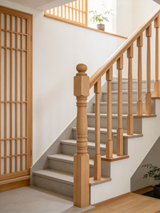 Poteau d'escalier traditionnel en bois massif avec embout sphérique, balustre pour rénovation de maison, fournisseur et fabricant en gros - Product Image 3