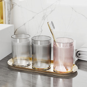 Toothbrush Cup Set 3Pcs Round Glass With Gold Rim For Bathroom Home Hotel Use - Product Image 3