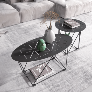 Elegante Juego de <span class=keywords><strong>Mesa</strong></span> de Centro Extensible Minimalista Moderno con Tapa de Vidrio y Estructura de Acero para Sala de Estar - Product Image 5