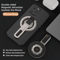 Support de téléphone magnétique de bureau décompression en alliage d'aluminium et silicone, pliable et réglable, avec anneau de maintien portable