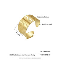 18K Vergoldeter Edelstahl Strukturierter Breiter Offener Ring Verstellbarer Unregelmäßiger Statement-Fingerring Damenschmuck Großhandel