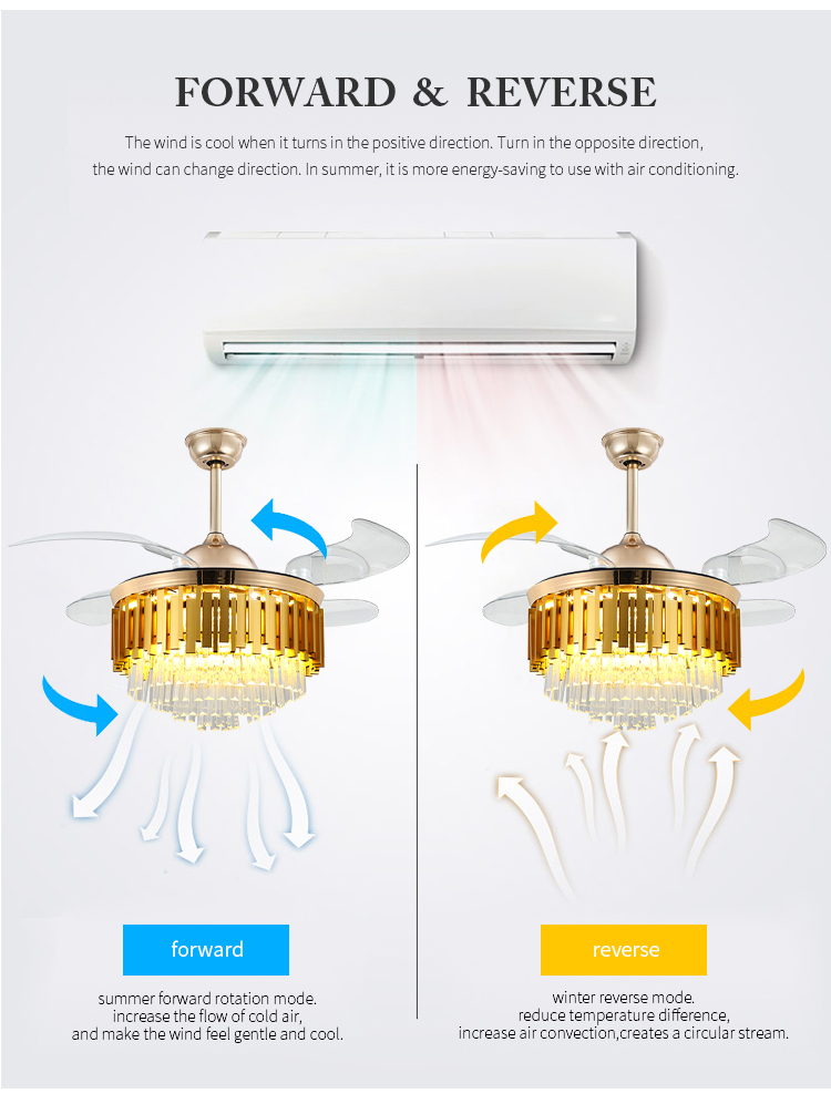 Breezelux modern crystal ceiling fan with light