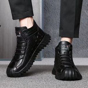 Bottes d'hiver pour hommes, noires, doublées de polaire, en cuir de vachette, à lacets, chaudes, résistantes au froid, chaussures d'extérieur - Product Image 3