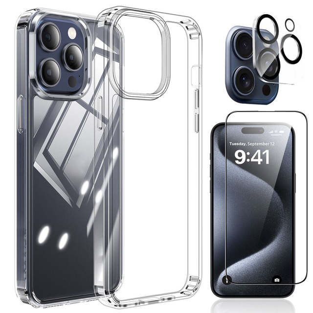 3 in 1 Clear Magnetic Phone Case Cover+Camera Lens Protector Tempered Glass Screen Protector for iPhone 17 16 15 14 13 Pro Max
