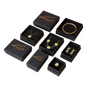 定制小黑色奢华纸项链戒指耳环纸板礼品包装珠宝礼品盒和印有标志的包