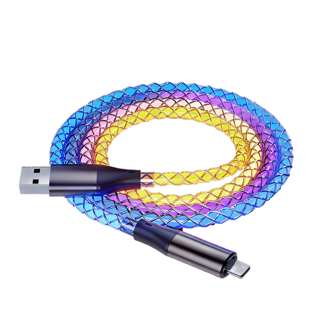 PLENTY MORE 66W High-Speed USB-C Nylon Colorful LED Glow Fast Charging Cable RGB Flowing Lights Mobile Phone Camera [3.28ft/1m]