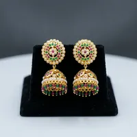 Boucles d'oreilles pendantes de luxe en plaqué or et rhodium, style Kundan, serties de perles indiennes Jadau, pour femme, bijoux ethniques de mariage, cadeau de fête
