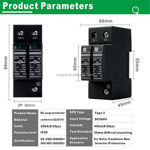 500V DC <span class=keywords><strong>SPD</strong></span> Surge Protector 40kA 2P cho năng lượng mặt trời hệ thống bảng điều khiển PV Combiner Box và công nghiệp DC cung cấp điện bảo vệ - Product Image 3
